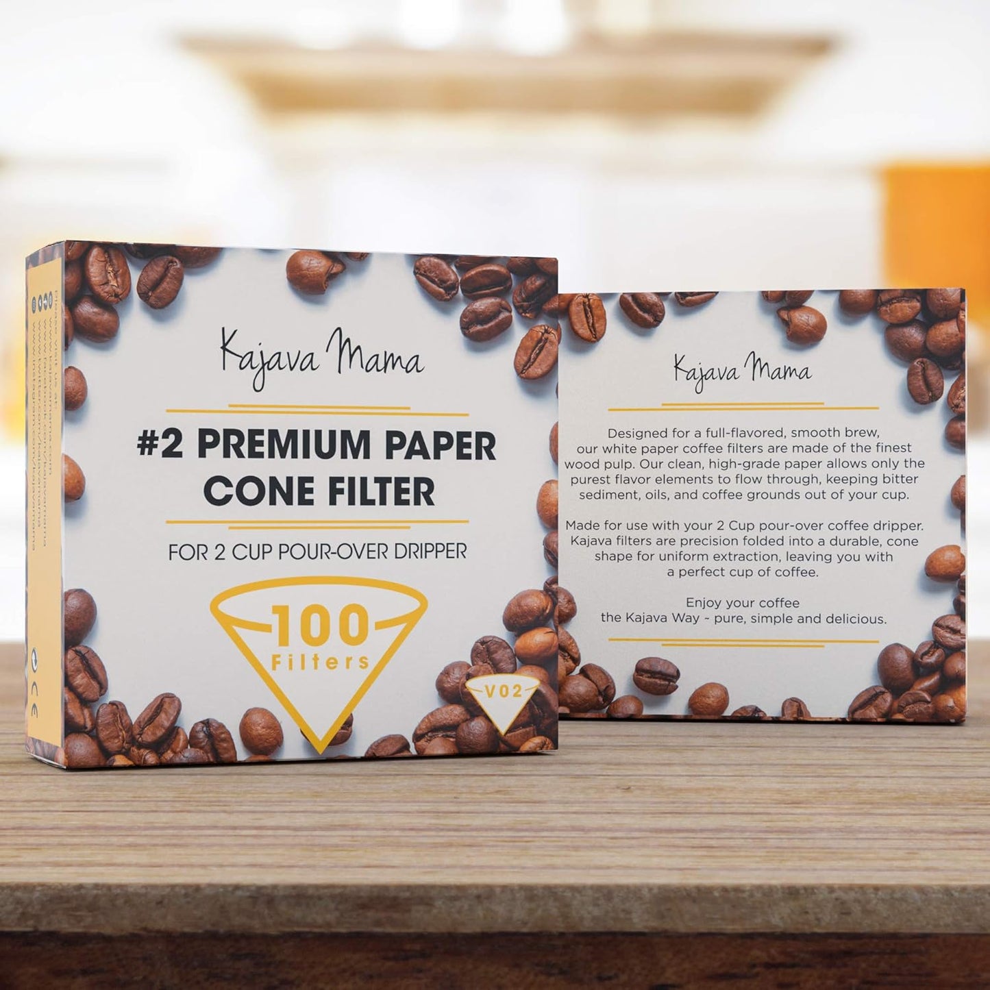 V02 Premium Paper Cone Filter - 100Pc Set of Disposable Filters Designed for 2-Cup Pour over Dripper - Made of the Finest Wood Pulp - Perfect Drip, Full Flavor, No Coffee-Ground Residue
