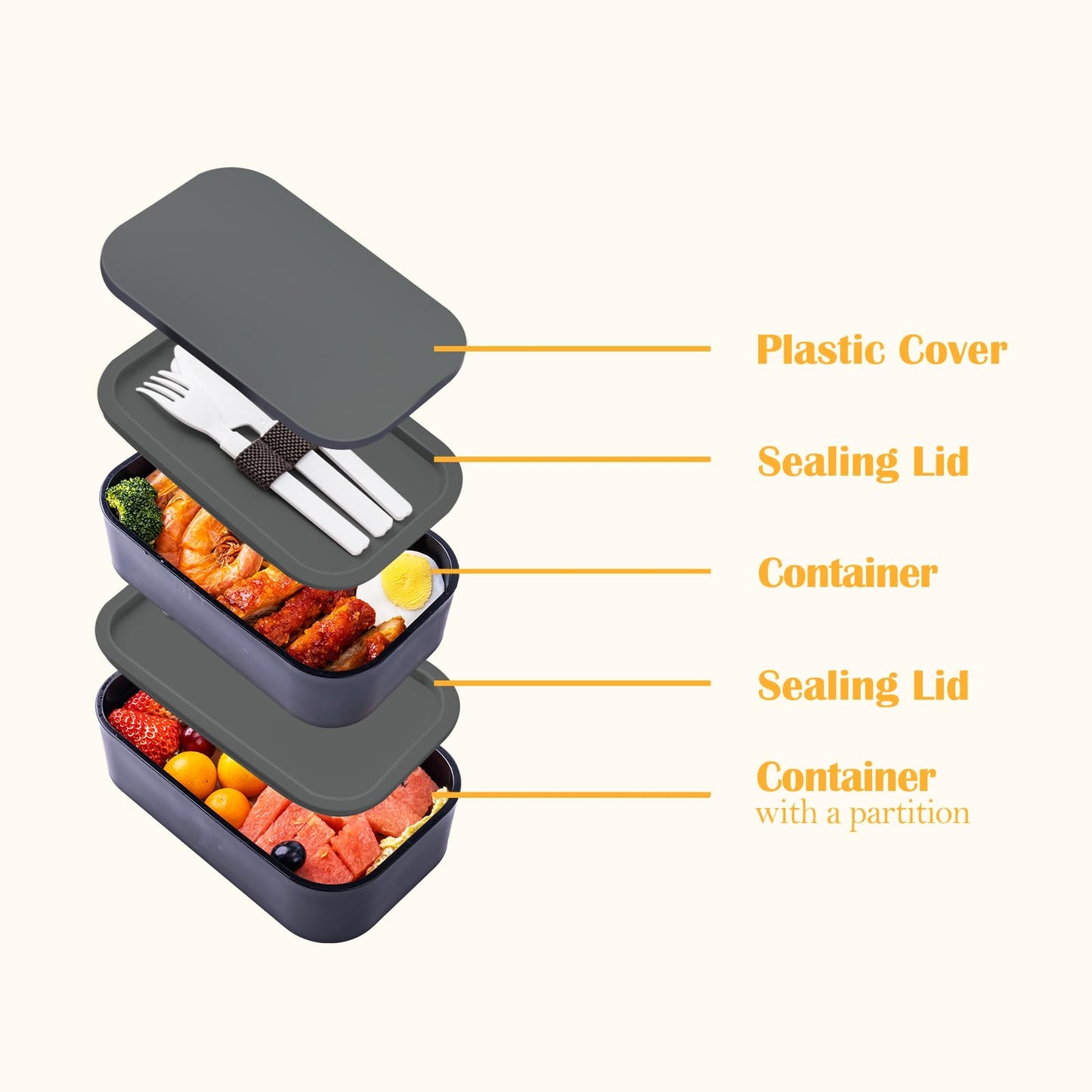 Bento Box with Lunch Bag Microwavable All-in-One Meal Prep Compartment Lunch Containers with Utensils Leak Resistant Lunch Box with Sauce Container 60oz White