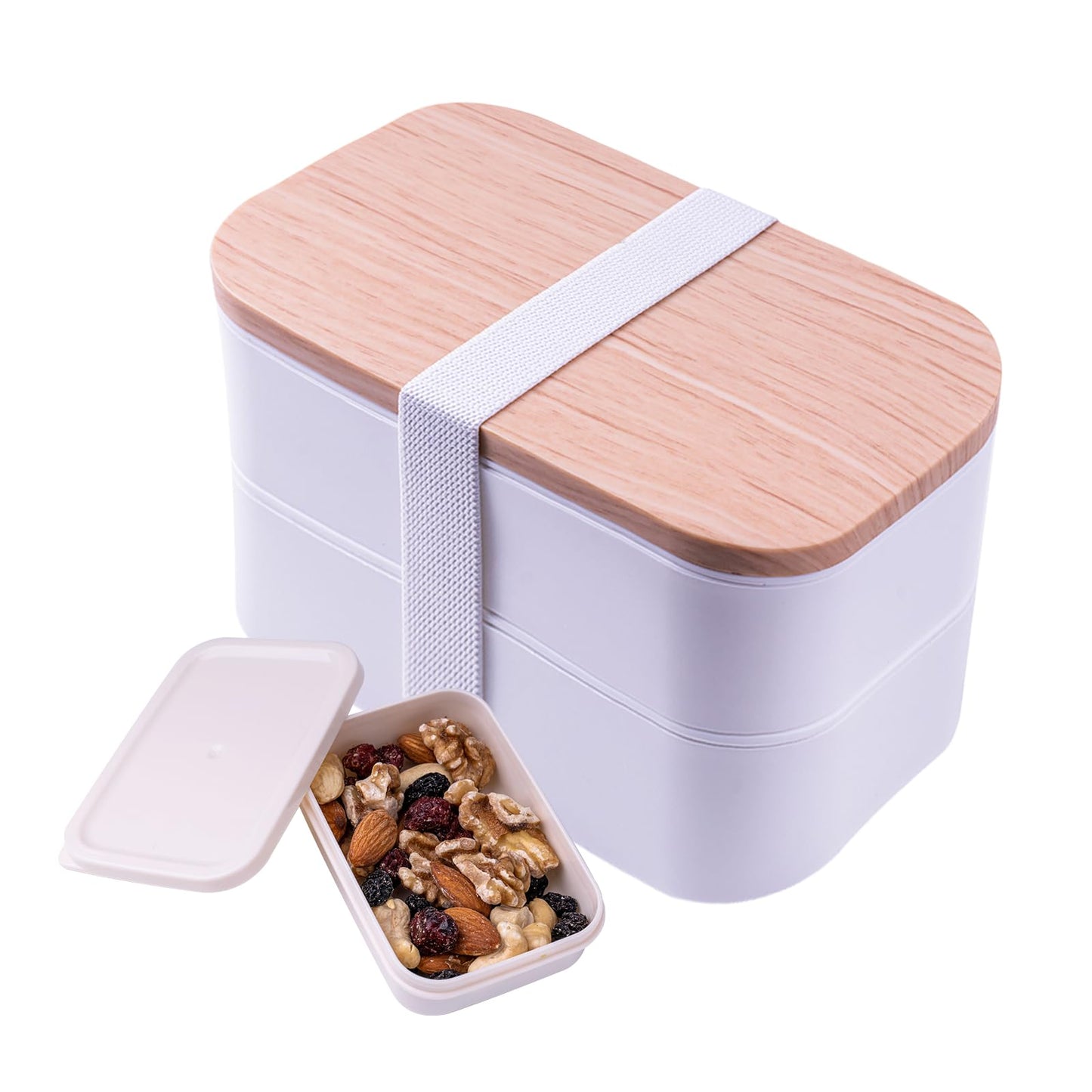 Bento Box with Lunch Bag Microwavable All-in-One Meal Prep Compartment Lunch Containers with Utensils Leak Resistant Lunch Box with Sauce Container 60oz White