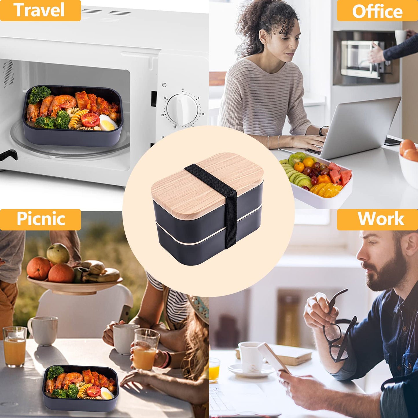 Bento Box with Lunch Bag Microwavable All-in-One Meal Prep Compartment Lunch Containers with Utensils Leak Resistant Lunch Box with Sauce Container 60oz White