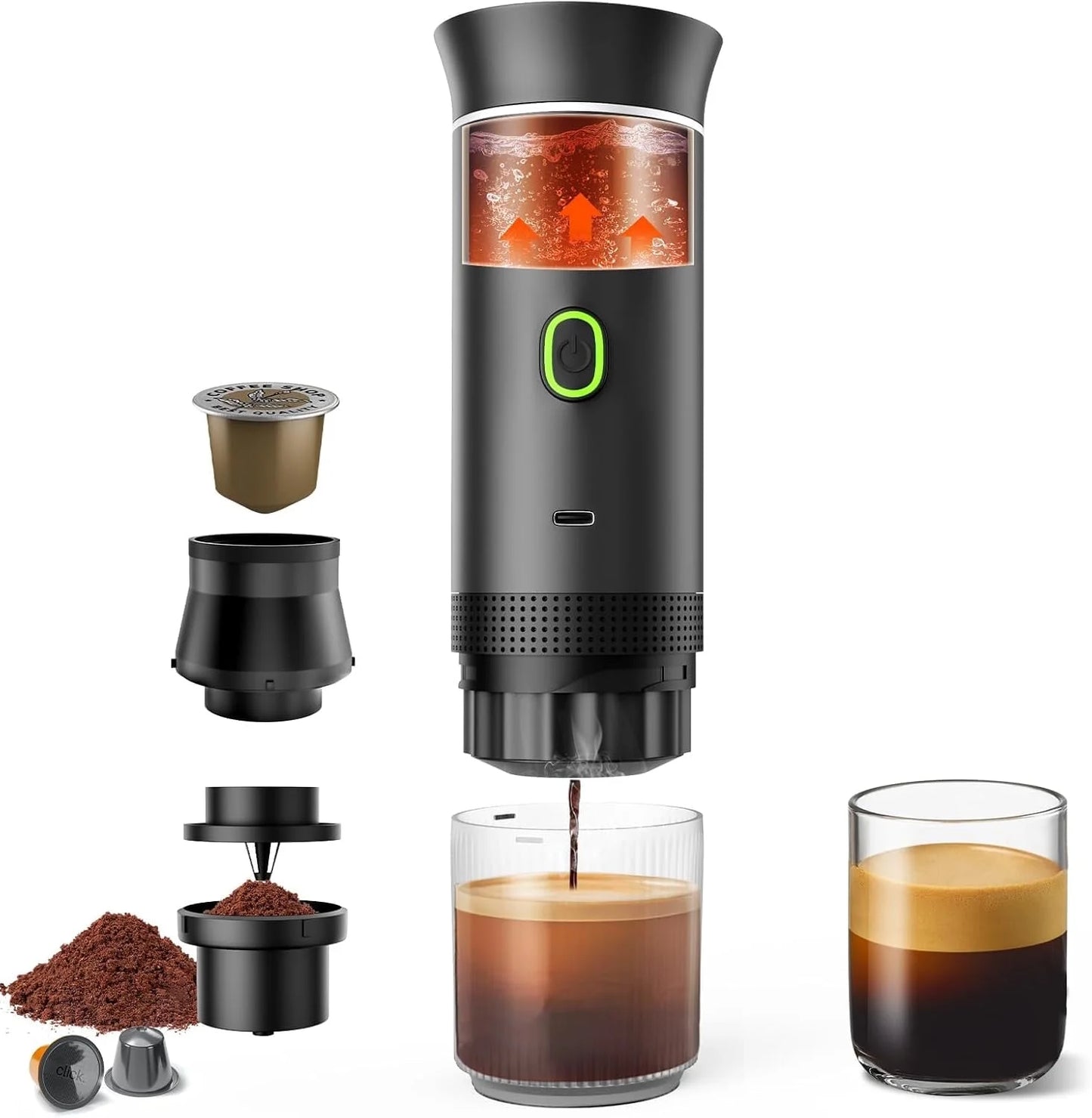 Mini Coffee Maker, Electric Espresso Machine, One Button Capsule Espresso Maker with Fast Self-Heating, Travel Coffee Machine for Home Office Camping