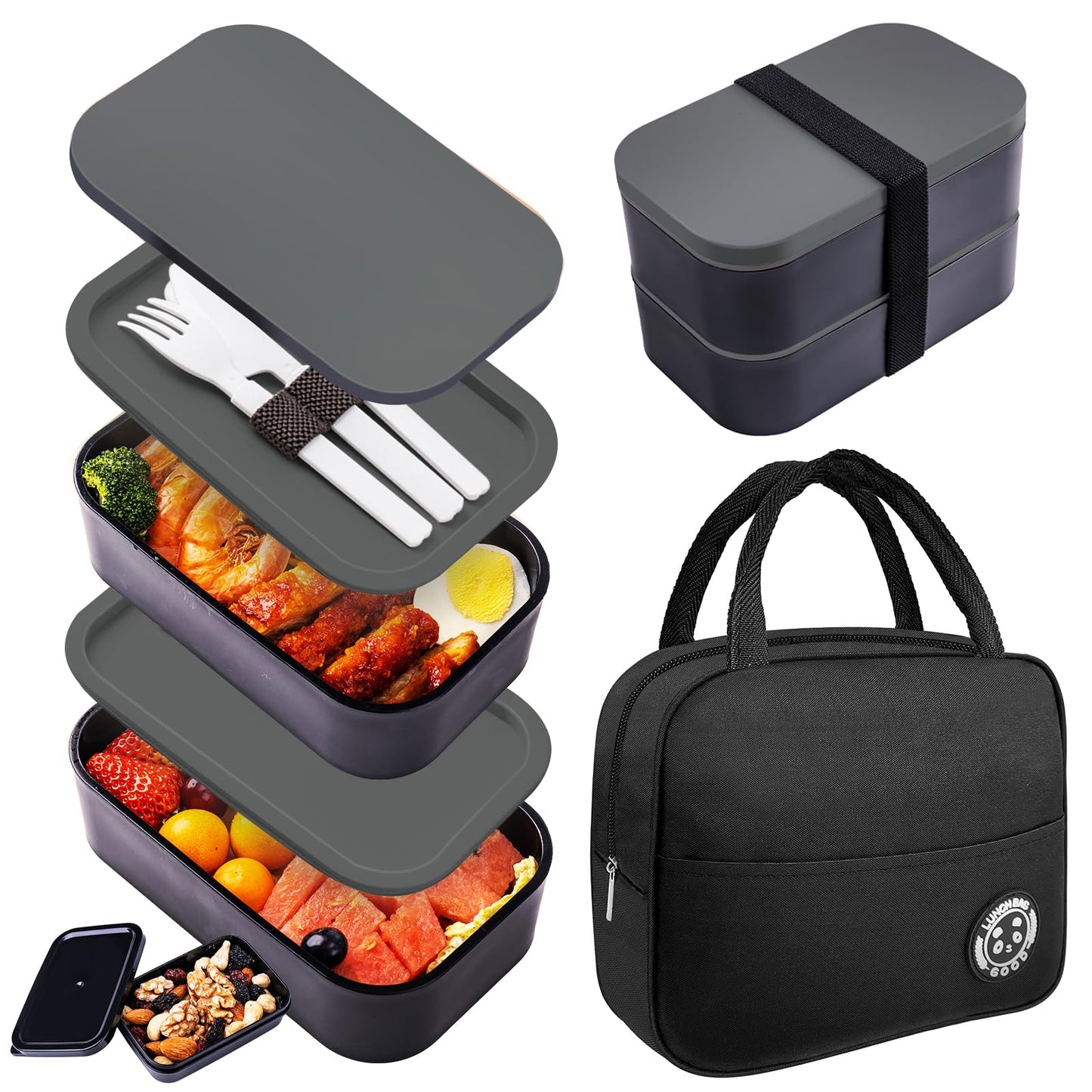 Bento Box with Lunch Bag Microwavable All-in-One Meal Prep Compartment Lunch Containers with Utensils Leak Resistant Lunch Box with Sauce Container 60oz White