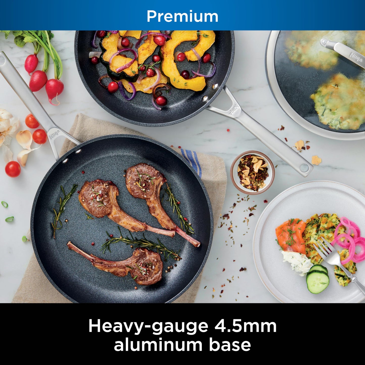 Ninja Cookware, Ninja NeverStick Professional, 16-Piece Pots and Pans Set, Non Stick Frying Pans, Kitchen Essentials, Stock Pot, Sauce Pan, Glass Lids, Saute Pan, All Stovetops, Black, C39900