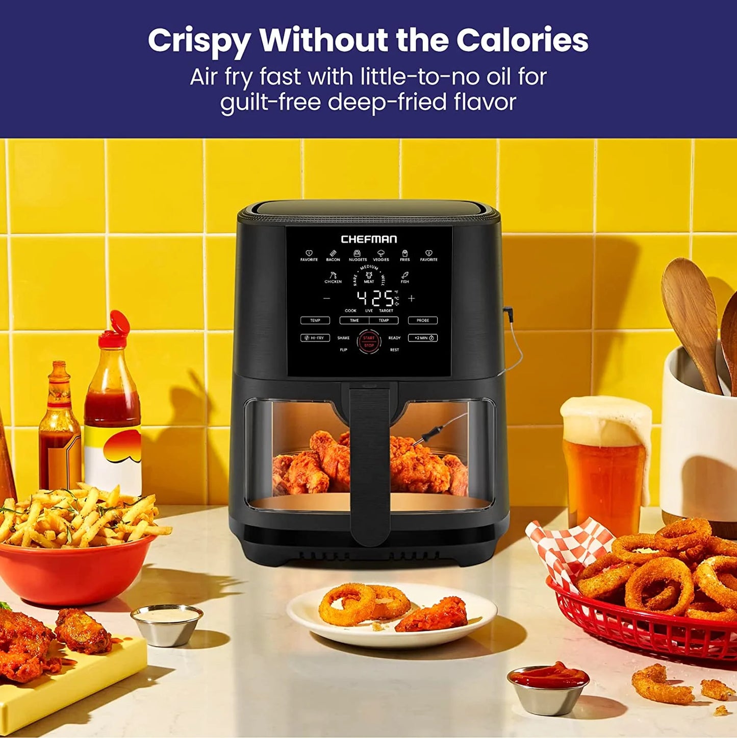 Air Fryer W/ Digital Touch Display, 5 Qt. Capacity, Windowed Basket - Black, New