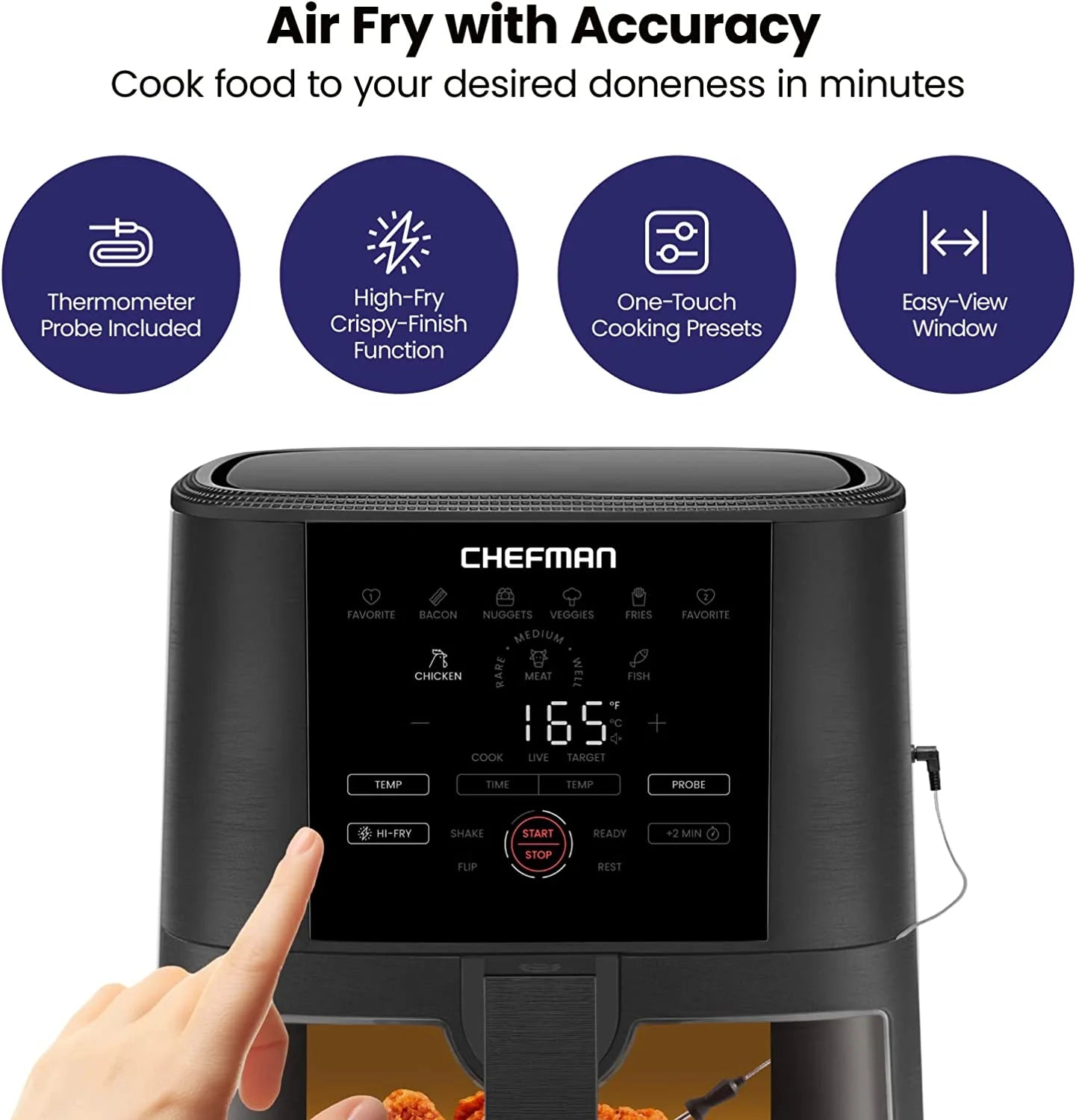 Air Fryer W/ Digital Touch Display, 5 Qt. Capacity, Windowed Basket - Black, New