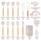 Silicone Cooking Set, 33 Piece Silicone Cooking Set, Non-Stick Heat Resistant, Durable Wooden Handle, Best Kitchen Utensils (Khaki)