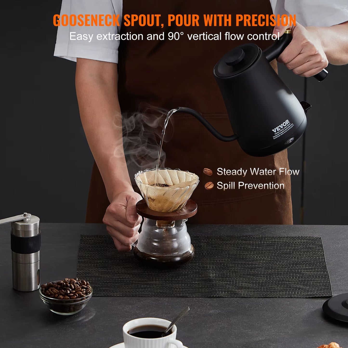 Electric Gooseneck Kettle 1L 1200W Fast Heating Gooseneck Pour over Coffee Tea Kettle 304 Food Grade