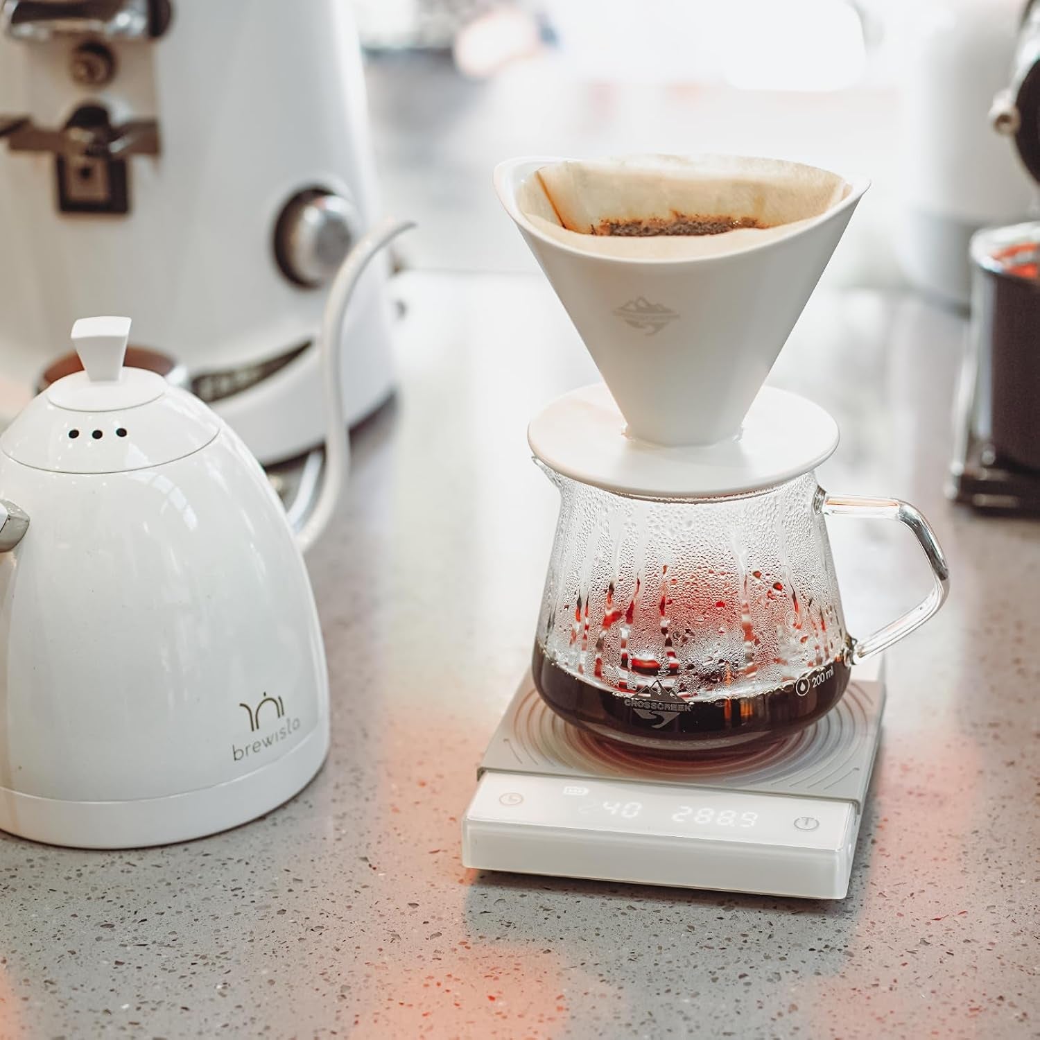 Pour over Coffee Maker Set, White Ceramic Coffee Dripper with 650Ml Coffee Glass Server V60 Paper Filter for Cafe Home Restaurant 6291-12102-03A