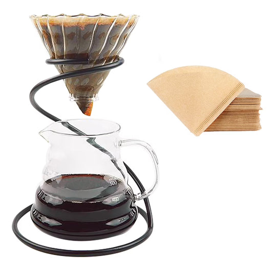 Pour over Coffee Maker Set – Includes Glass Coffee Dripper, Metal Dripper Stand, Heat Resistance 600Ml Coffee Server and 40 Count Paper Coffee Filters, 4 in 1 Black Set