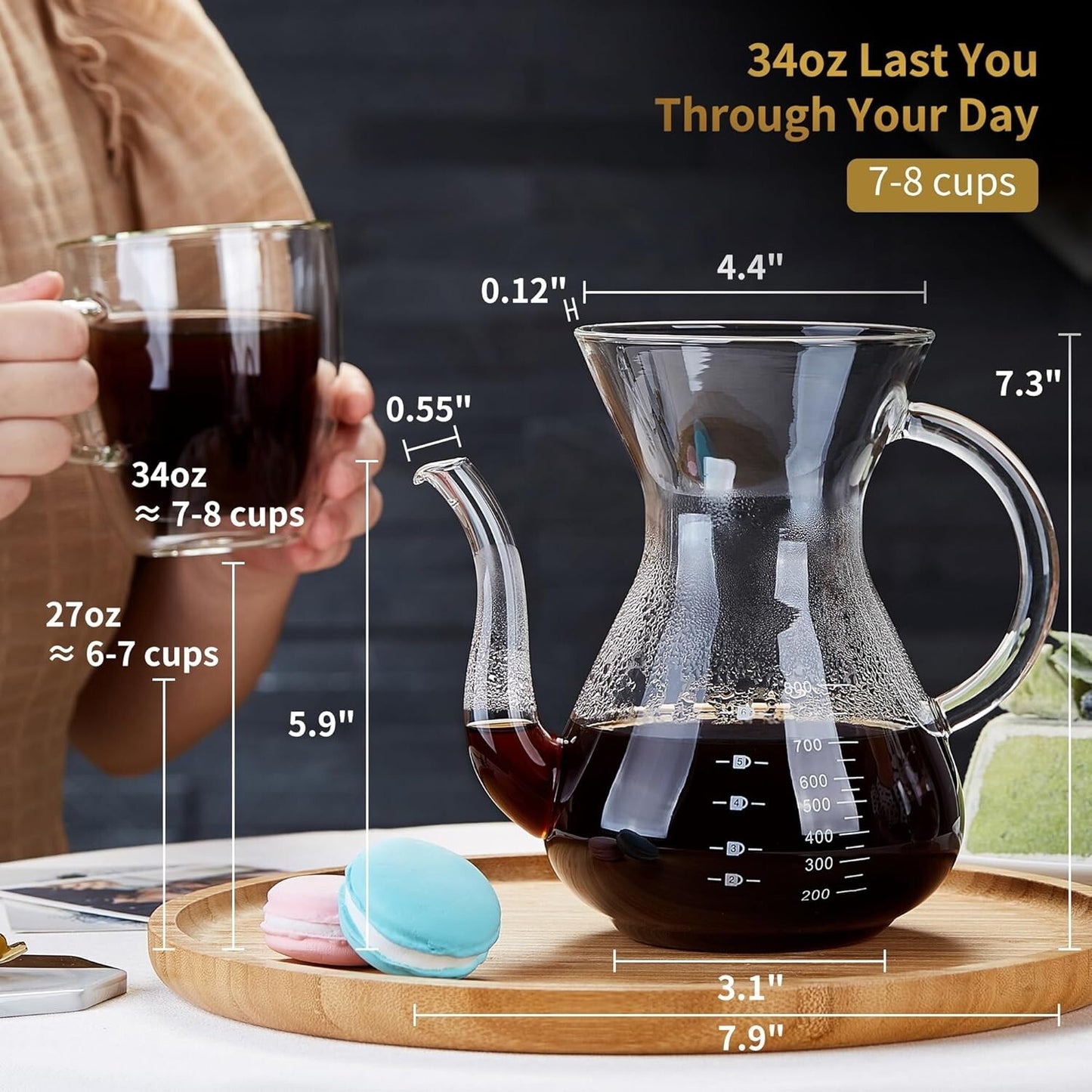 Pour over Coffee Maker Set - Pour over Kit Includes Large Glass Carafe and Filte