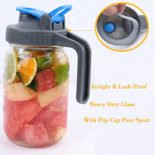 32 Oz Wide Mouth Glass Mason Jar Pitcher with Pour Spout and Handle