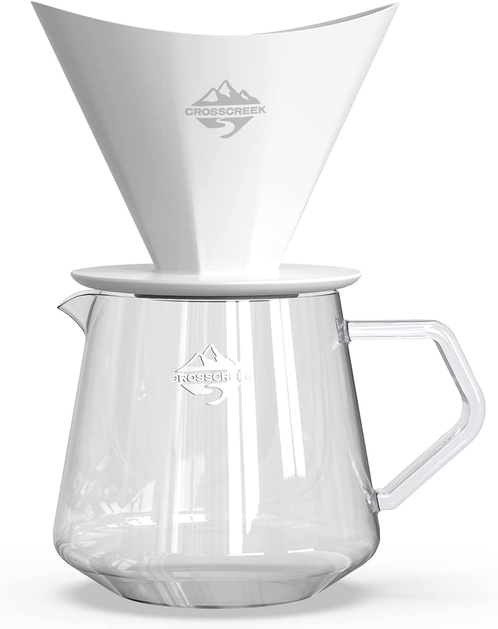 Pour over Coffee Maker Set, White Ceramic Coffee Dripper with 650Ml Coffee Glass Server V60 Paper Filter for Cafe Home Restaurant 6291-12102-03A