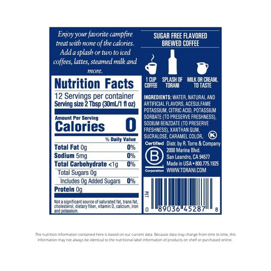 Sugar Free S’Mores Syrup, Zero Calorie, Authentic Coffeehouse Bottled Syrup, 12.7 Oz