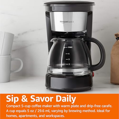 Amazon Basics Programmable 12 Cup Drip Coffee Maker, Coffee Machine with Glass Coffee Pot (1.9 Qt), Auto Shut-off, Touch Screen, Auto Pause, Removable Filter Basket, Black & Silver
