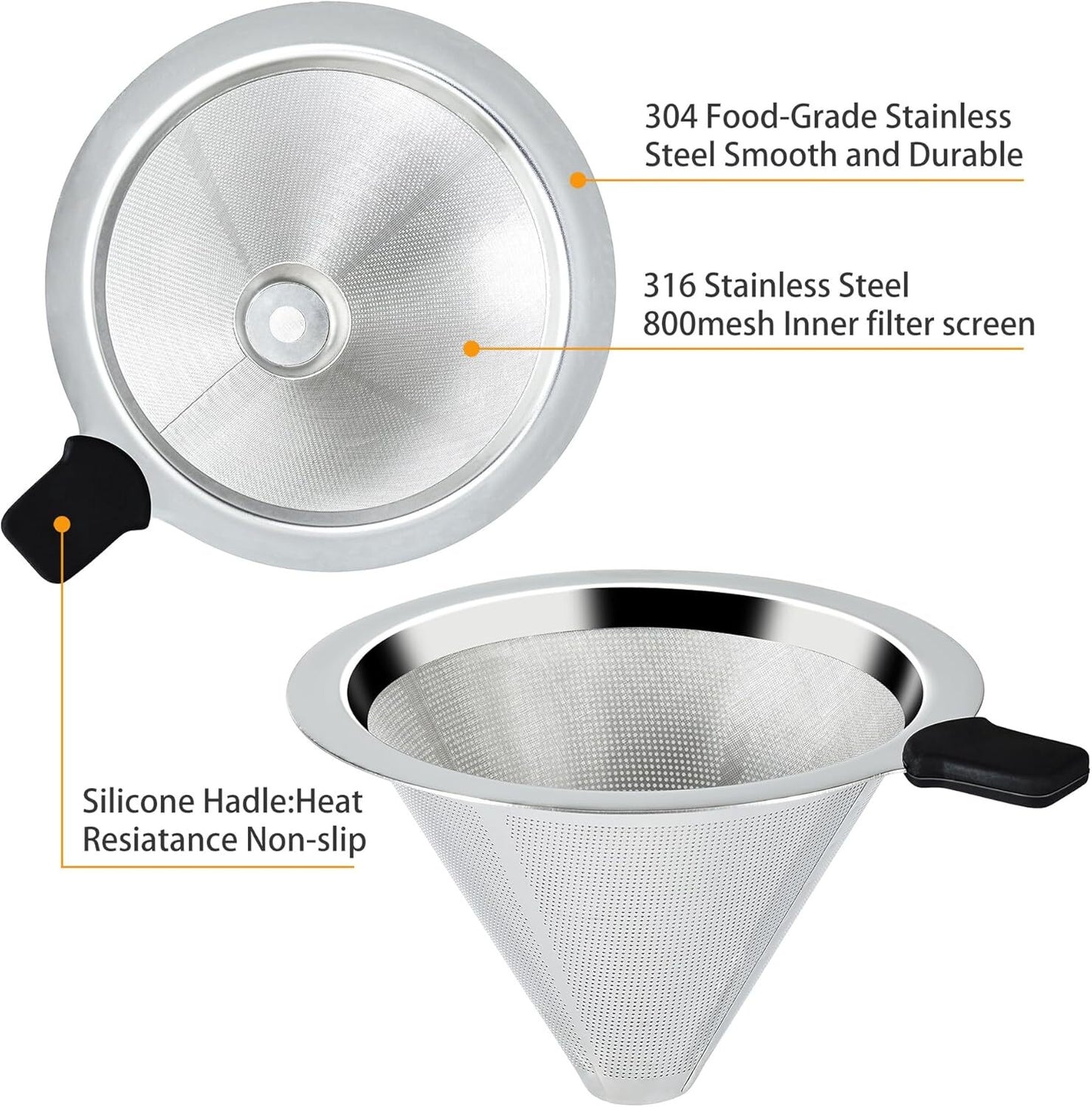 Coffee Dripper Slow Drip Paperless Coffee Filter, Double Mesh Stainless Steel
