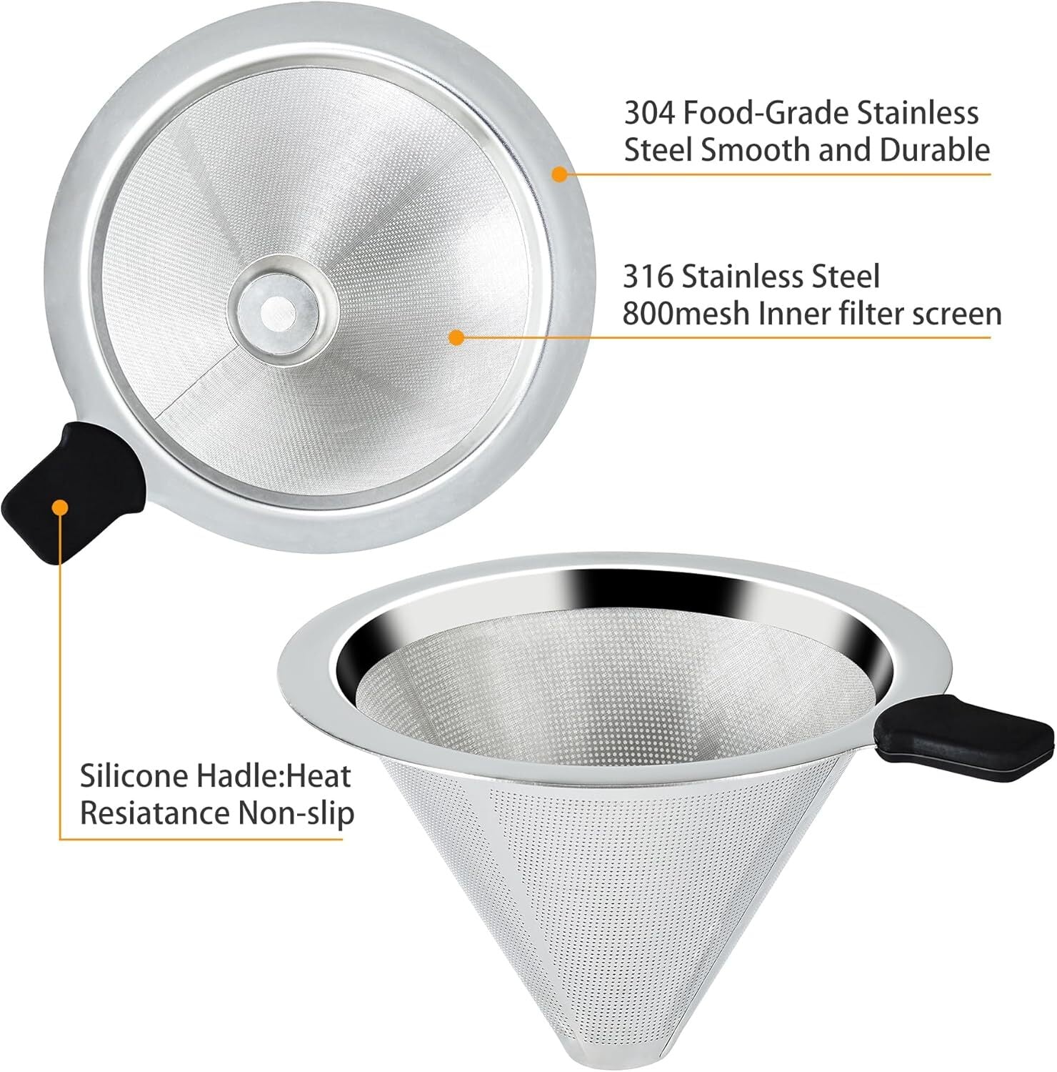 Coffee Dripper Slow Drip Paperless Coffee Filter, Double Mesh Stainless Steel