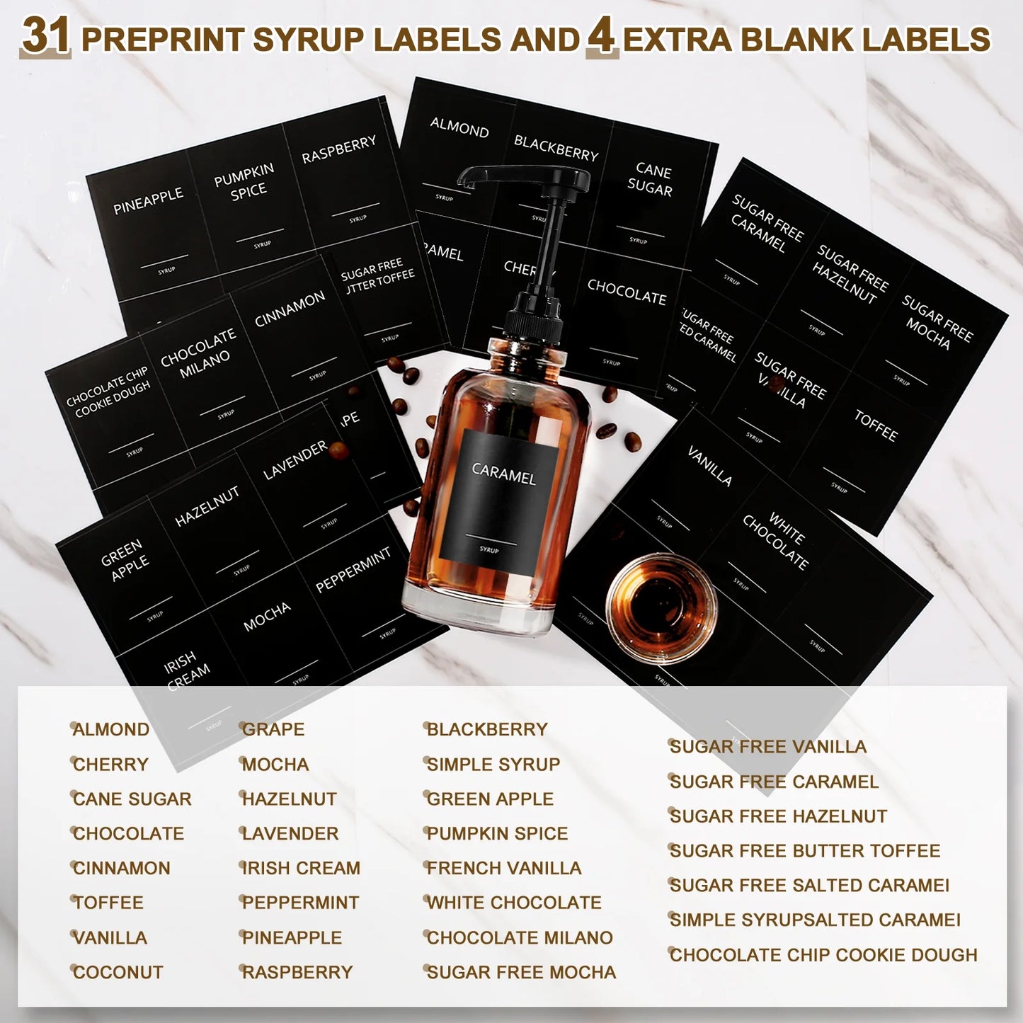 Coffee Syrup Dispenser for Coffee Bar, Glass Syrup Dispenser with 1/4Oz Large Capacity Pump, Coffee Syrup Pump Dispenser Bottle