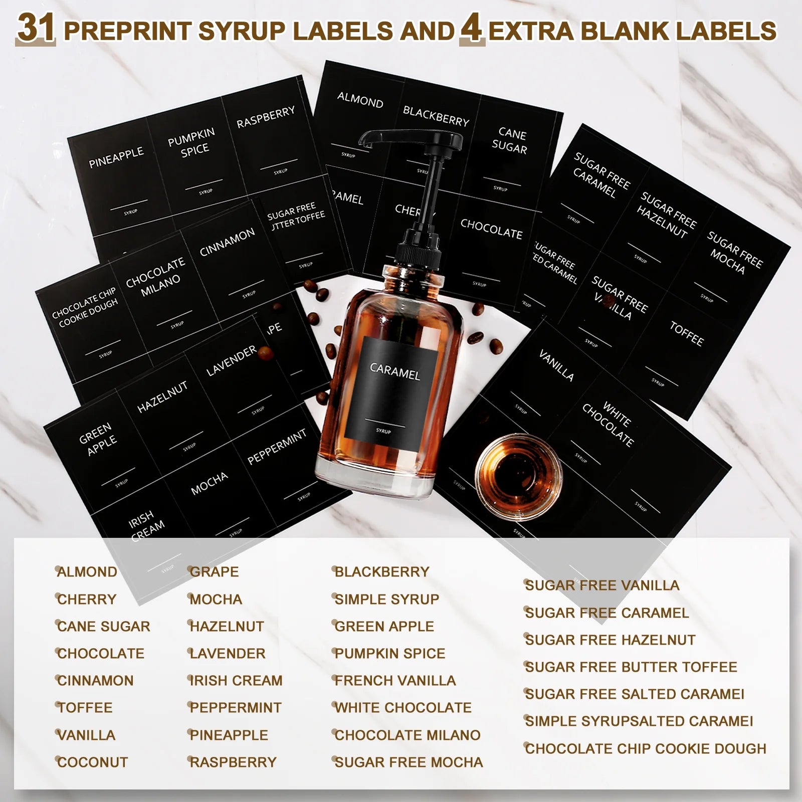 Coffee Syrup Dispenser for Coffee Bar, Glass Syrup Dispenser with 1/4Oz Large Capacity Pump, Coffee Syrup Pump Dispenser Bottle