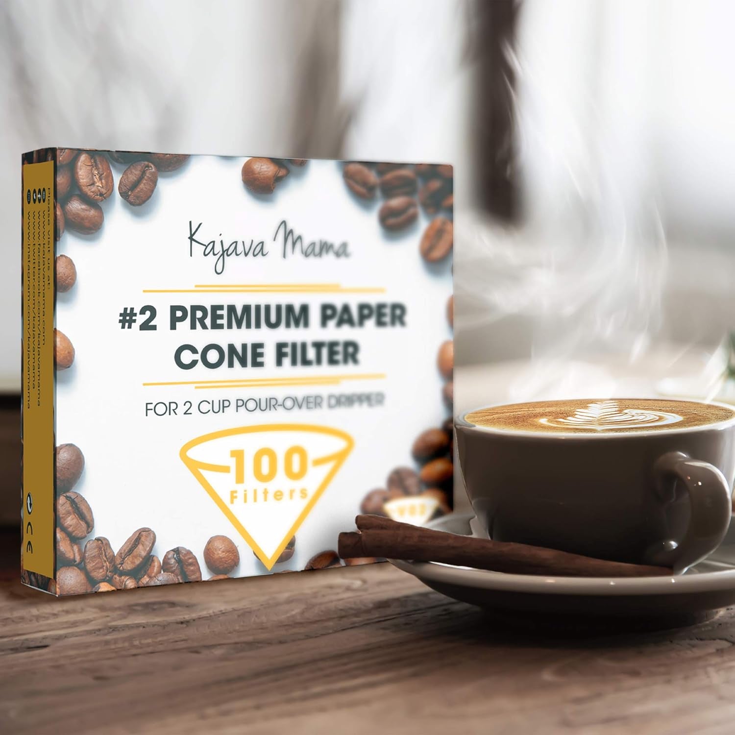 V02 Premium Paper Cone Filter - 100Pc Set of Disposable Filters Designed for 2-Cup Pour over Dripper - Made of the Finest Wood Pulp - Perfect Drip, Full Flavor, No Coffee-Ground Residue