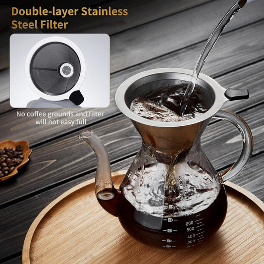 Pour over Coffee Maker Set - Pour over Kit Includes Large Glass Carafe and Filte
