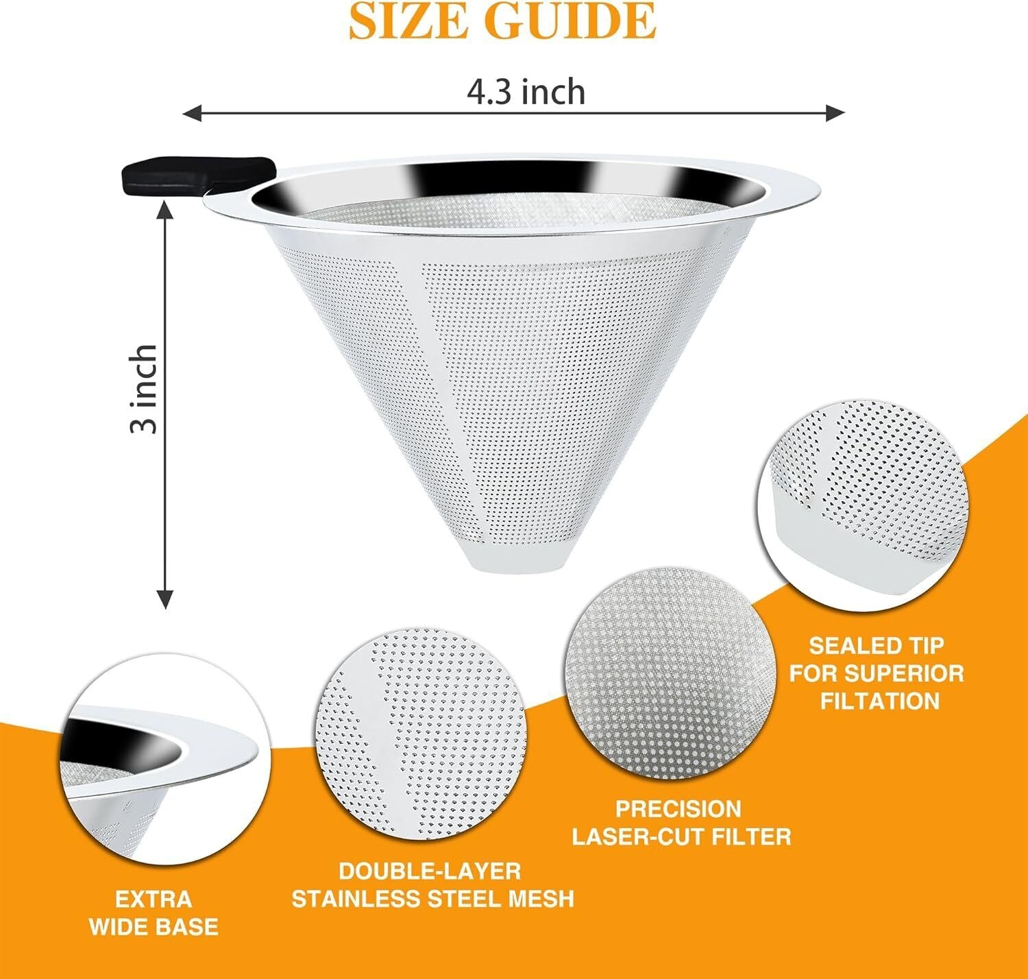 Coffee Dripper Slow Drip Paperless Coffee Filter, Double Mesh Stainless Steel