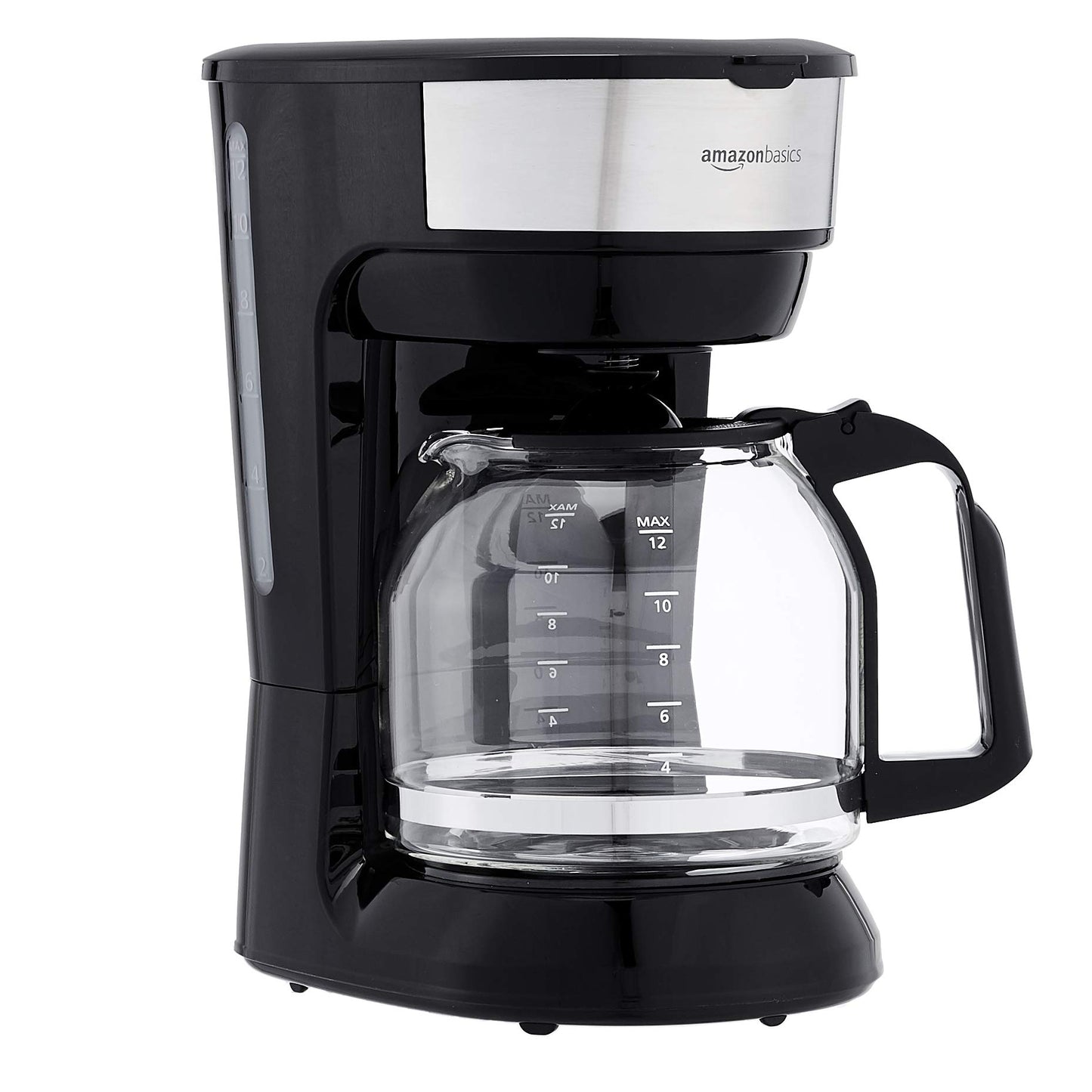 Amazon Basics Programmable 12 Cup Drip Coffee Maker, Coffee Machine with Glass Coffee Pot (1.9 Qt), Auto Shut-off, Touch Screen, Auto Pause, Removable Filter Basket, Black & Silver