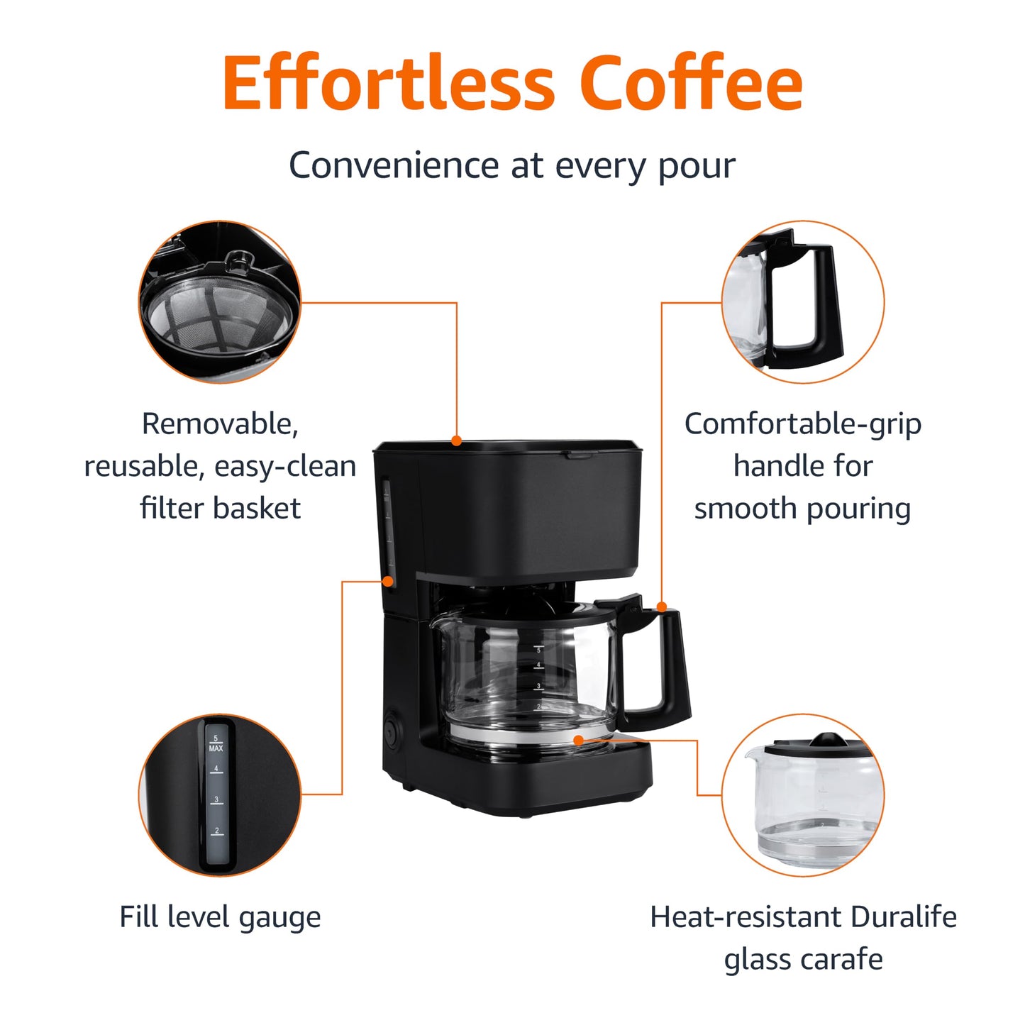 Amazon Basics Programmable 12 Cup Drip Coffee Maker, Coffee Machine with Glass Coffee Pot (1.9 Qt), Auto Shut-off, Touch Screen, Auto Pause, Removable Filter Basket, Black & Silver