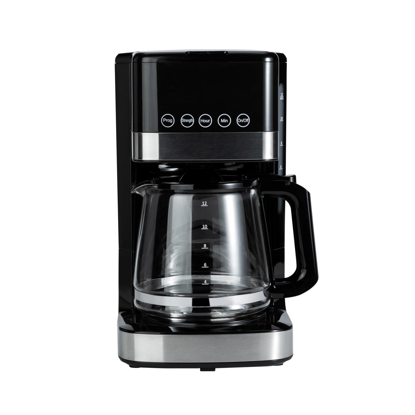 Amazon Basics Programmable 12 Cup Drip Coffee Maker, Coffee Machine with Glass Coffee Pot (1.9 Qt), Auto Shut-off, Touch Screen, Auto Pause, Removable Filter Basket, Black & Silver