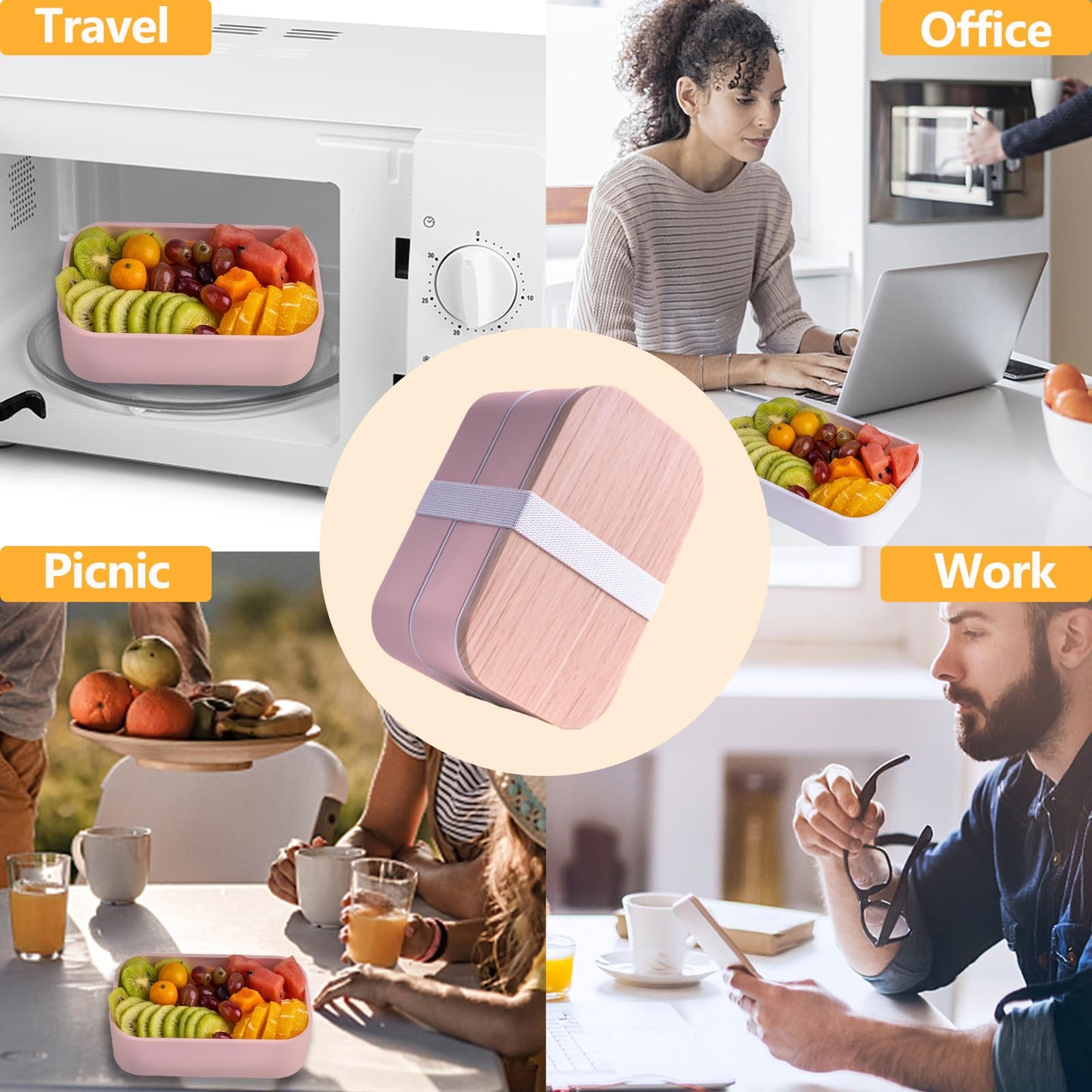 Bento Box with Lunch Bag Microwavable All-in-One Meal Prep Compartment Lunch Containers with Utensils Leak Resistant Lunch Box with Sauce Container 60oz White