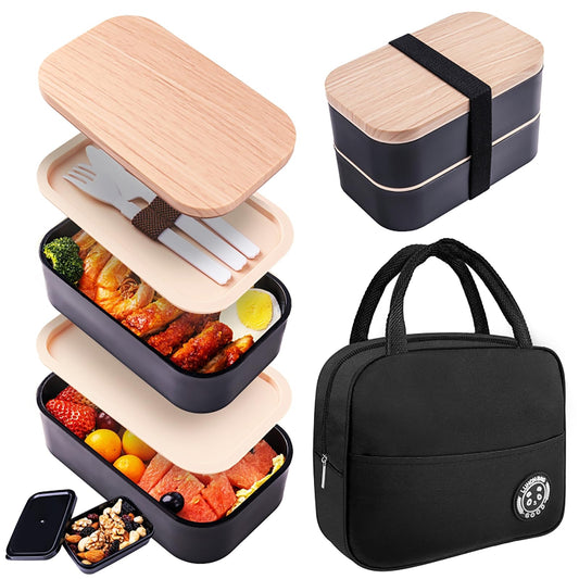 Bento Box with Lunch Bag Microwavable All-in-One Meal Prep Compartment Lunch Containers with Utensils Leak Resistant Lunch Box with Sauce Container 60oz White