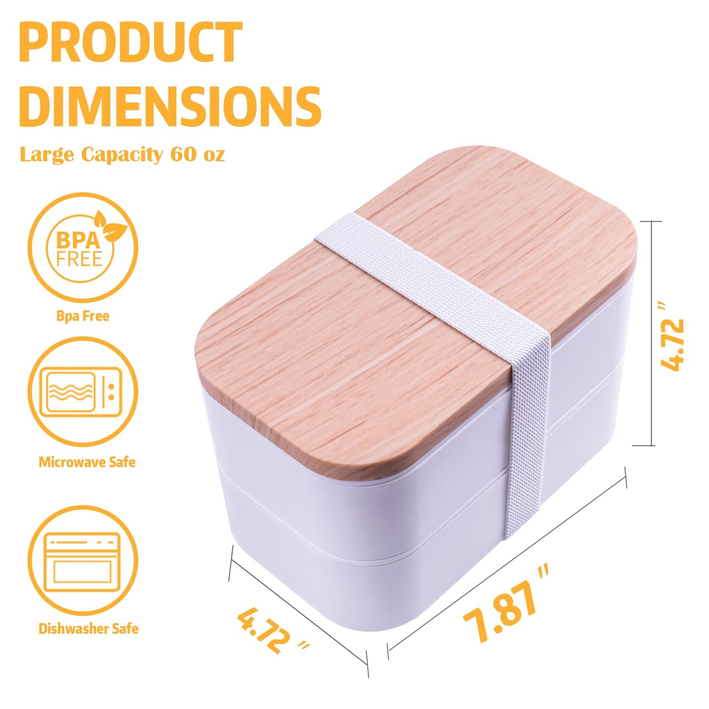 Bento Box with Lunch Bag Microwavable All-in-One Meal Prep Compartment Lunch Containers with Utensils Leak Resistant Lunch Box with Sauce Container 60oz White