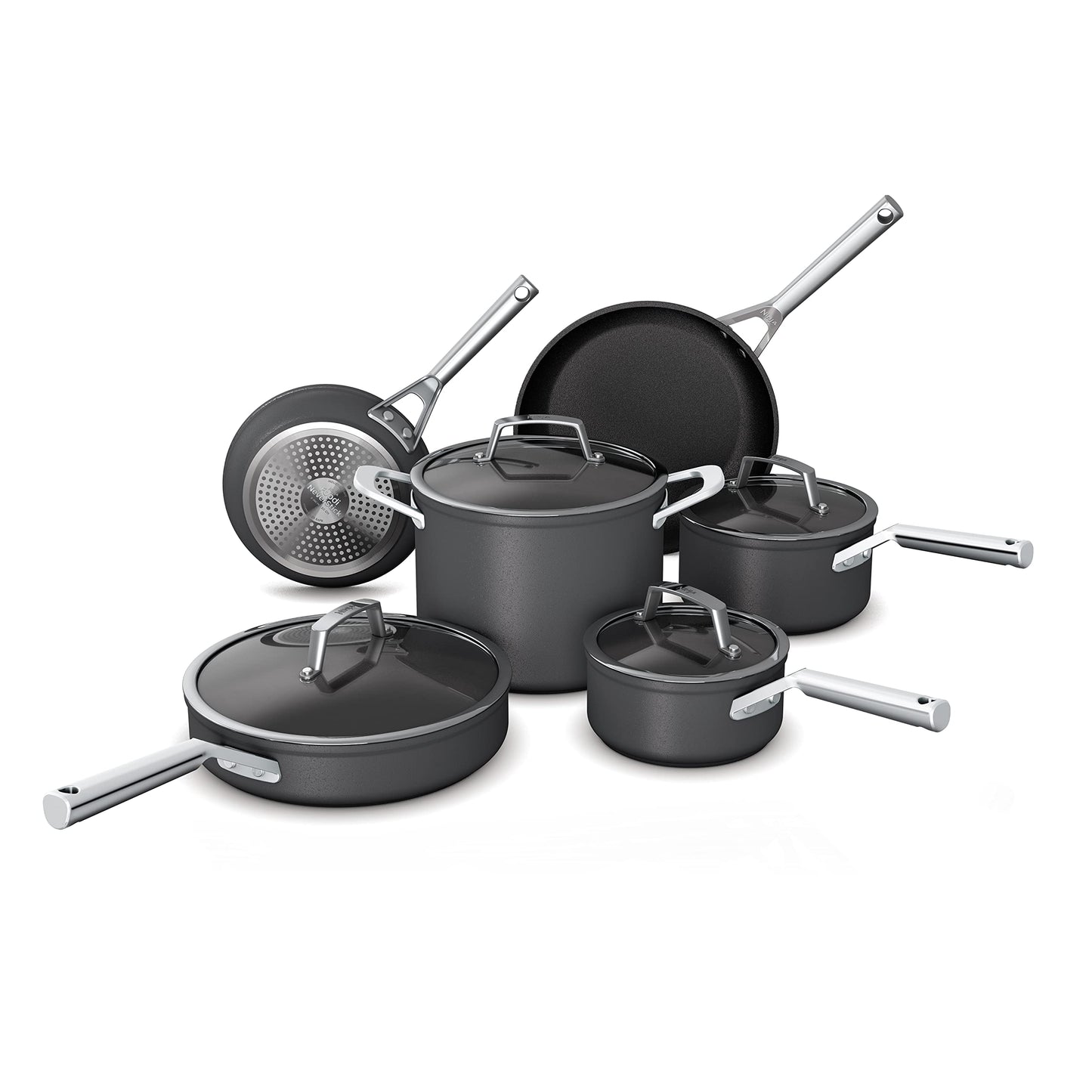 Ninja Cookware, Ninja NeverStick Professional, 16-Piece Pots and Pans Set, Non Stick Frying Pans, Kitchen Essentials, Stock Pot, Sauce Pan, Glass Lids, Saute Pan, All Stovetops, Black, C39900