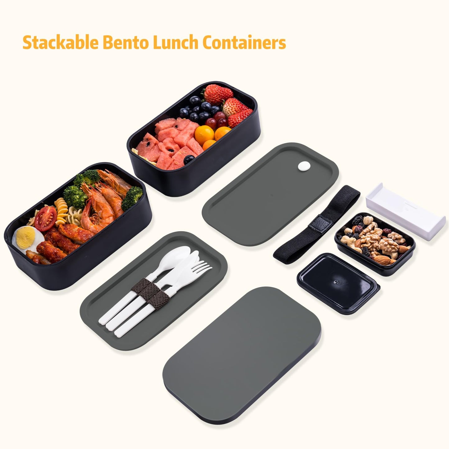 Bento Box with Lunch Bag Microwavable All-in-One Meal Prep Compartment Lunch Containers with Utensils Leak Resistant Lunch Box with Sauce Container 60oz White