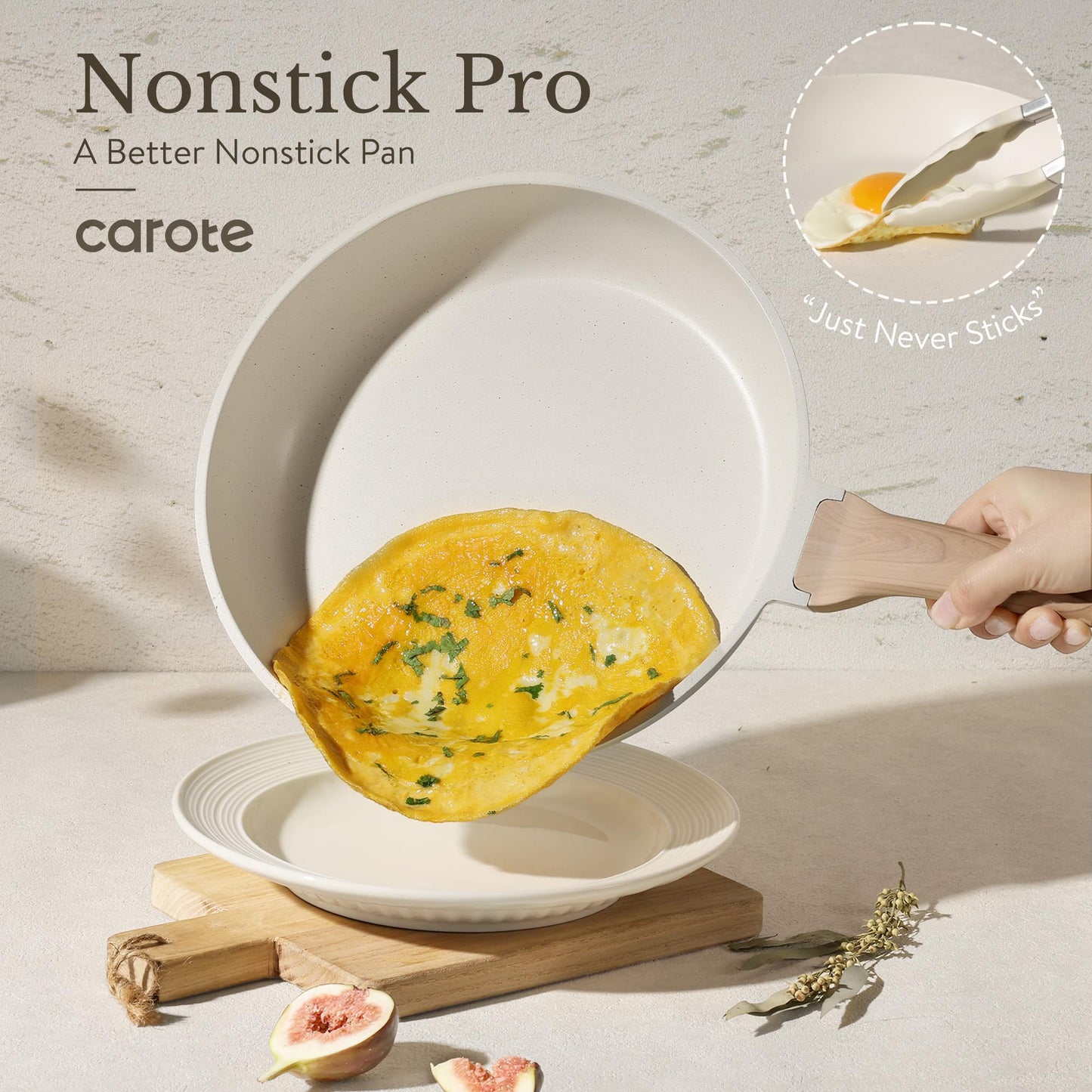CAROTE 21Pcs Pots and Pans Set, Nonstick Cookware Sets, White Granite Induction Cookware Non Stick Cooking Set w/Frying Pans & Saucepans(PFOS, PFOA Free)