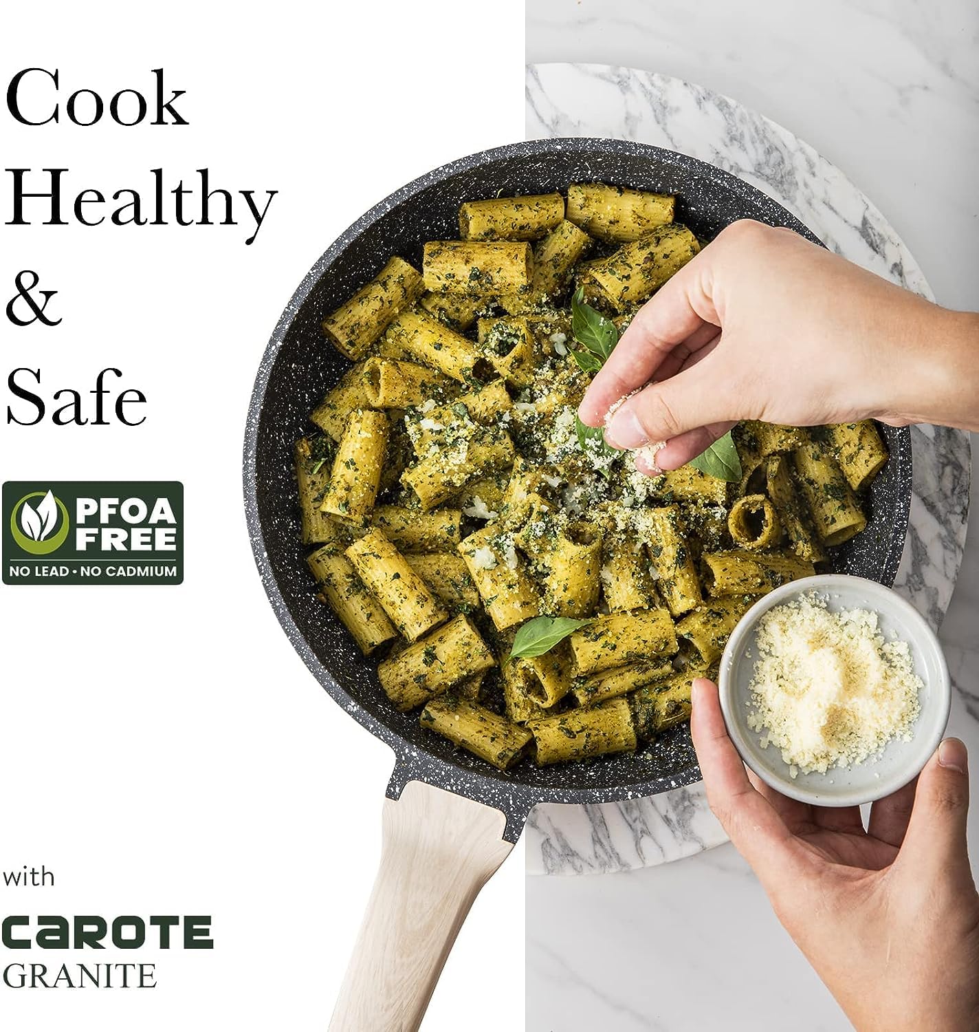 CAROTE 21Pcs Pots and Pans Set, Nonstick Cookware Sets, White Granite Induction Cookware Non Stick Cooking Set w/Frying Pans & Saucepans(PFOS, PFOA Free)