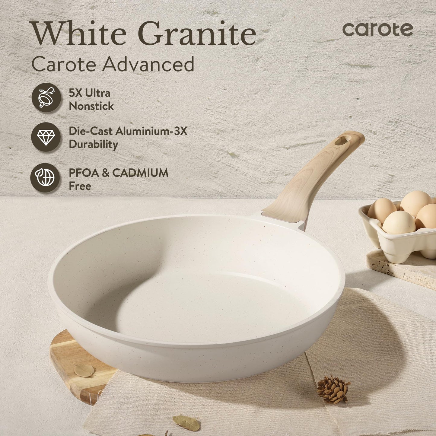 CAROTE 21Pcs Pots and Pans Set, Nonstick Cookware Sets, White Granite Induction Cookware Non Stick Cooking Set w/Frying Pans & Saucepans(PFOS, PFOA Free)
