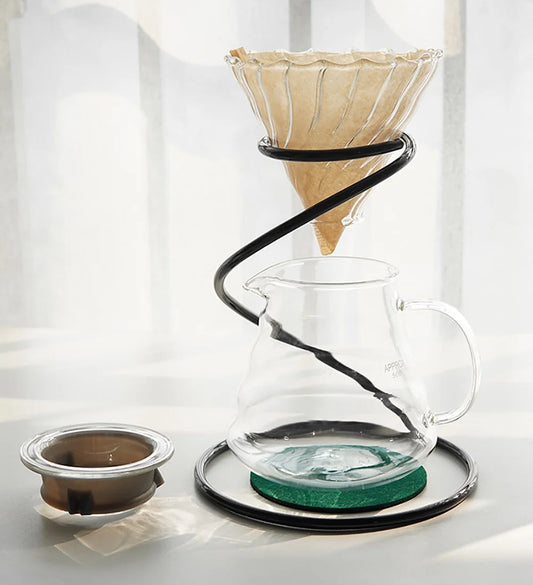 Pour over Coffee Maker Set – Includes Glass Coffee Dripper, Metal Dripper Stand, Heat Resistance 600Ml Coffee Server and 40 Count Paper Coffee Filters, 4 in 1 Black Set