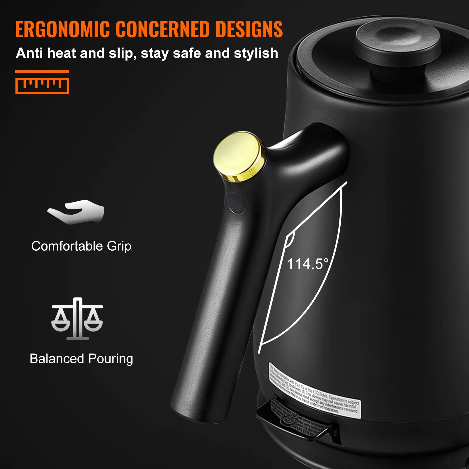 Electric Gooseneck Kettle 1L 1200W Fast Heating Gooseneck Pour over Coffee Tea Kettle 304 Food Grade