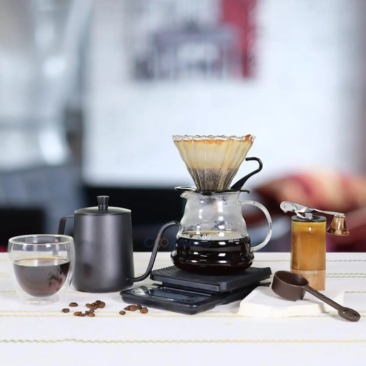 Pour over Coffee Maker Set, Coffee Kettle Scale, Pour over Coffee Dripper, Bean Grinder, Glass Server, Drip Cup, Filter Paper, A