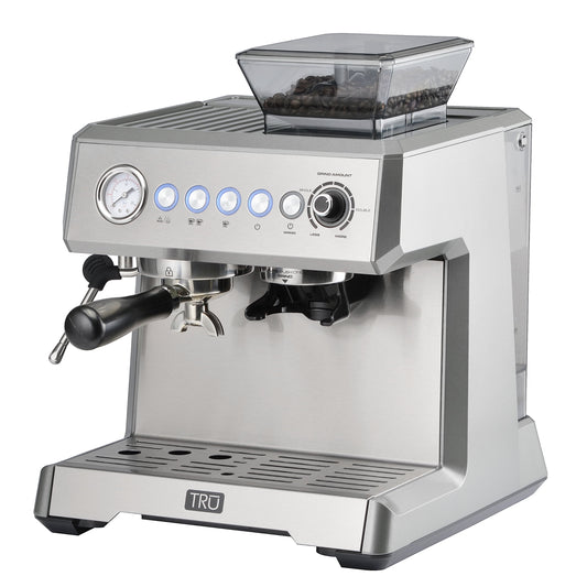 All-In-One Espresso Maker with Grinder & Steam Wand - Premium Espresso Machine with Built-In Coffee Grinder - 15 Bar Pressure Pump - Adjustable Steam Controls & Cup Warmer