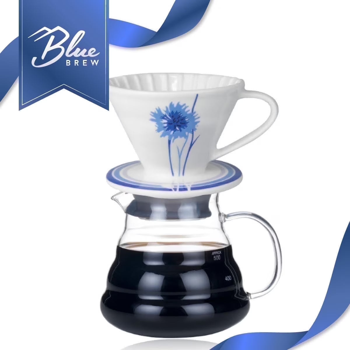 Borosilicate Glass Coffee Carafe & Ceramic Pour over Coffee Dripper for 1 to 2 Cups Kit, 600 ML (20 Fl Oz) Heat Resistant Glass Coffee Server W/ Size 01 Ceramic Cone Coffee Maker, BB1101
