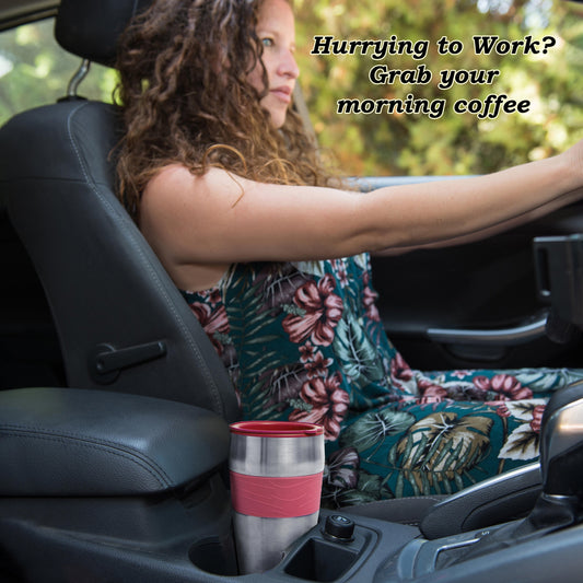 Personal Single-Serve Coffee Maker & 14Oz Travel Mug, Drip Small Coffee Maker & Tumbler, Auto Shut off & Reusable Filter, Red Coffee Maker Compatible with Coffee Grounds