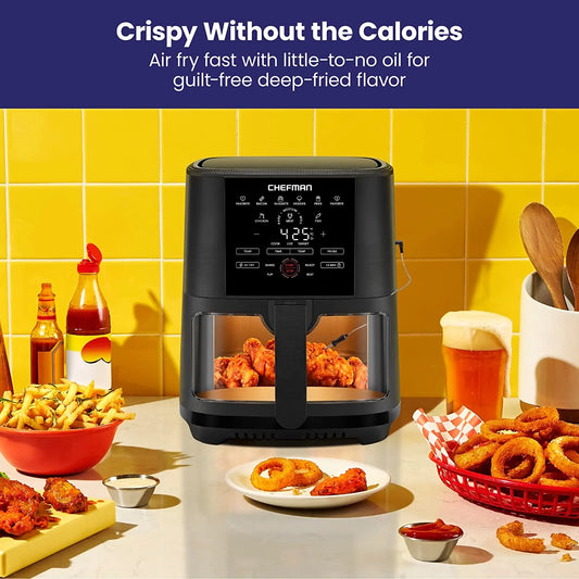 Air Fryer W/ Digital Touch Display, 5 Qt. Capacity, Windowed Basket - Black, New