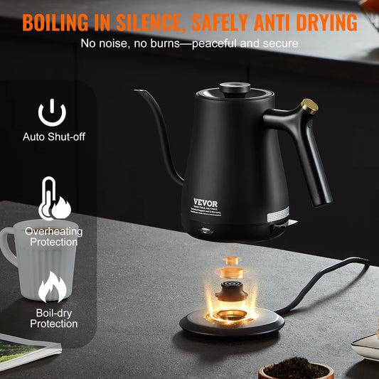 Electric Gooseneck Kettle 1L 1200W Fast Heating Gooseneck Pour over Coffee Tea Kettle 304 Food Grade