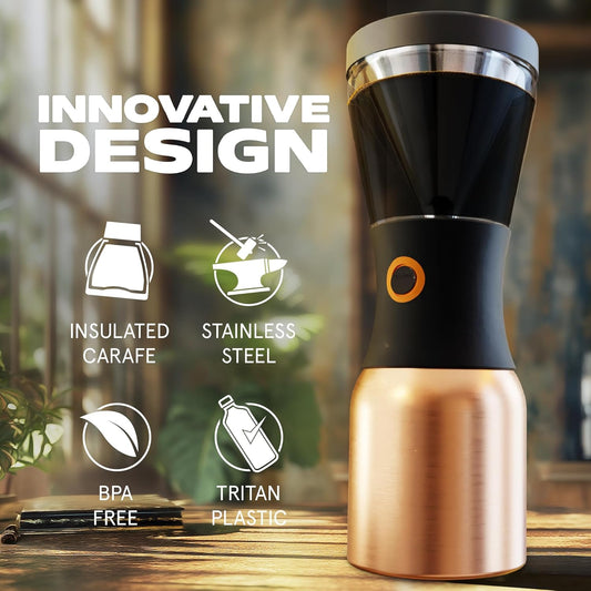 Cold Brew Coffee Maker, Award-Winning 40Oz Insulated Cold Brew Brewer with Portable Stainless Steel Carafe – No.1 Europe Coffee Fest Winner, Leakproof, Bpa-Free, Keeps Cold 24H