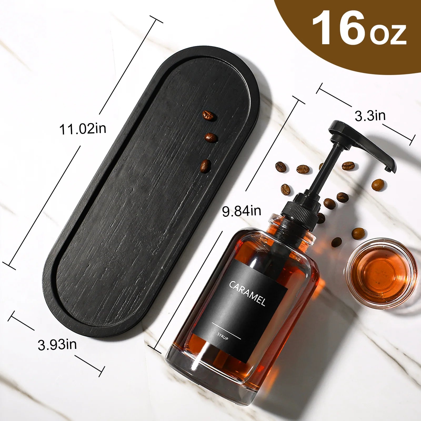 Coffee Syrup Dispenser for Coffee Bar, Glass Syrup Dispenser with 1/4Oz Large Capacity Pump, Coffee Syrup Pump Dispenser Bottle